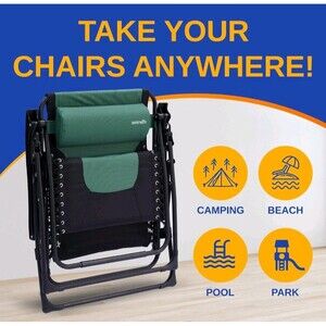 Oversized Padded Zero Gravity Chair, Folding Outdoor Patio Recliner W Side Tray